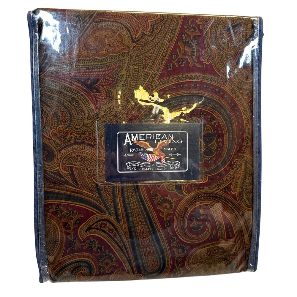 American Living Lichfield Paisley Curtain Panels 84x84 Burgundy Olive Navy 2ct - Picture 2 of 5